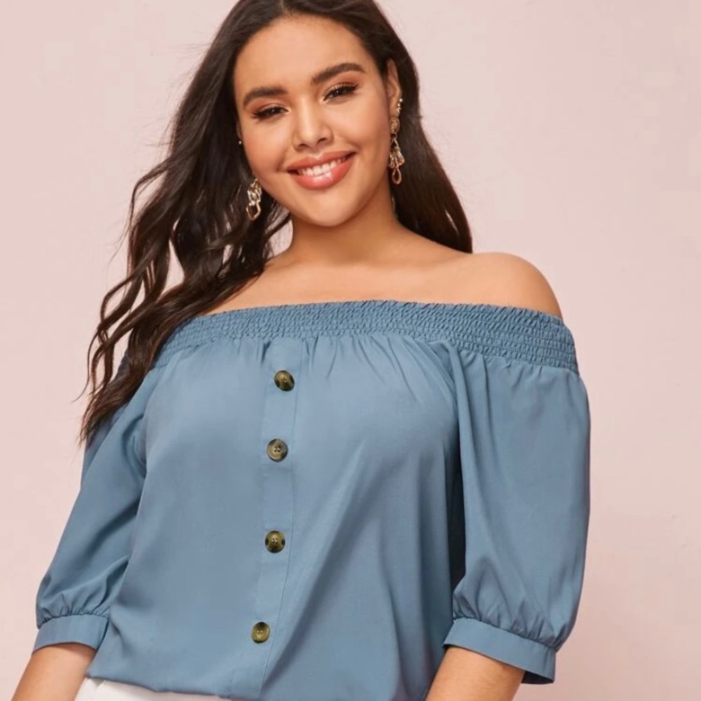 Blue Cold Shoulder Blouse